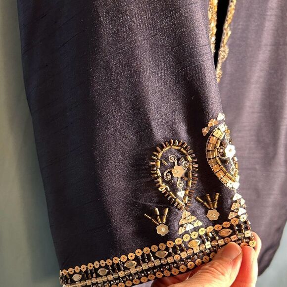 Draper’s & Damon’s NAVY BLUE Size 1X silver and gold Sequined Jacket fully lined - Picture 5 of 5